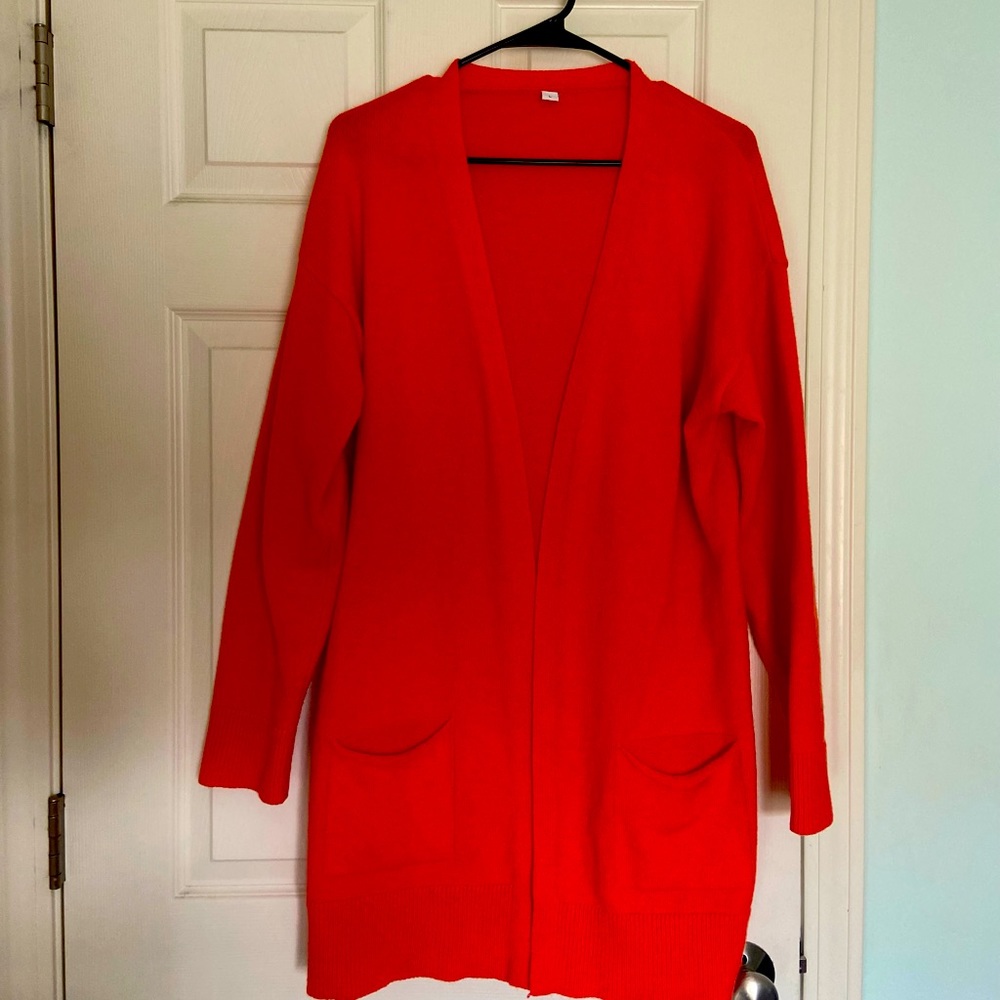 Womens long cardigan/sweater orange/coral size L